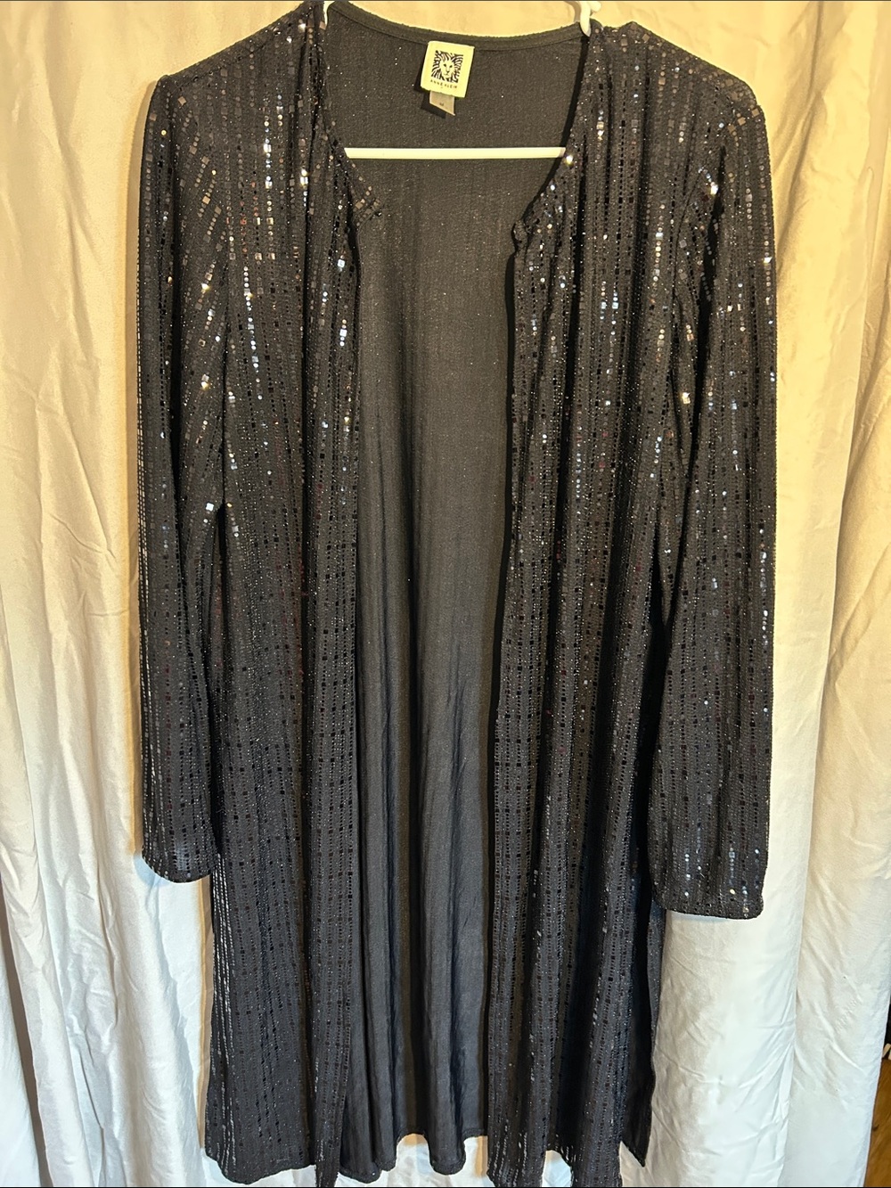 Anne Klein Black Sequin Longline Duster Jacket